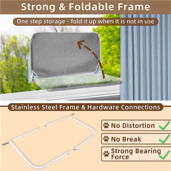 Cordless Cat Window Perch Cat Hammock,Large Cats Window CatBeds with 4SuctionCup - Picture 4 of 6